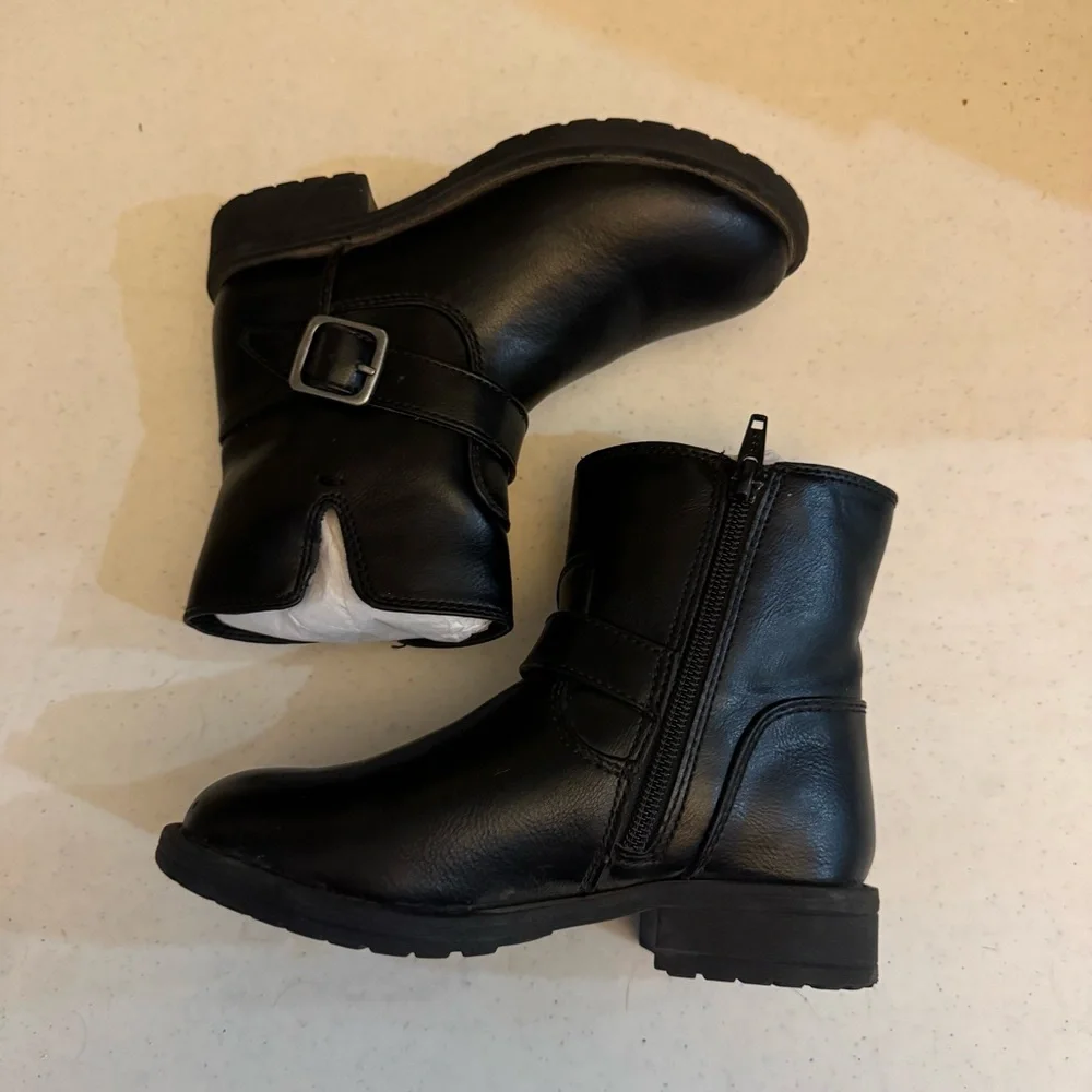 Chunky Black Ankle Boots Heeled Booties Round Close Toe Low Mid Heel Youth 13